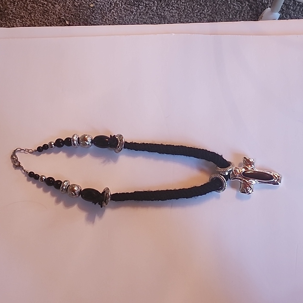 Black Stretchy Necklace with Cross On It